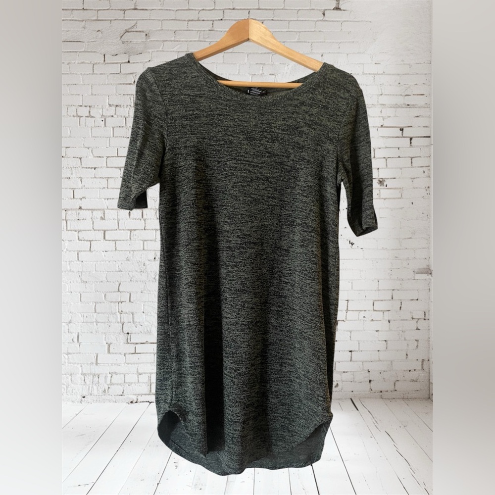 Forest Green Knit grey scale Sweater Dress Scooped Hem